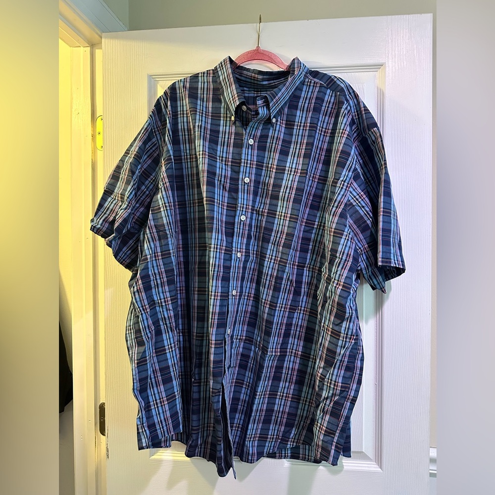 4XL Brooks Brothers Blue and Red Plaid Short Sleeve Dress Shirt